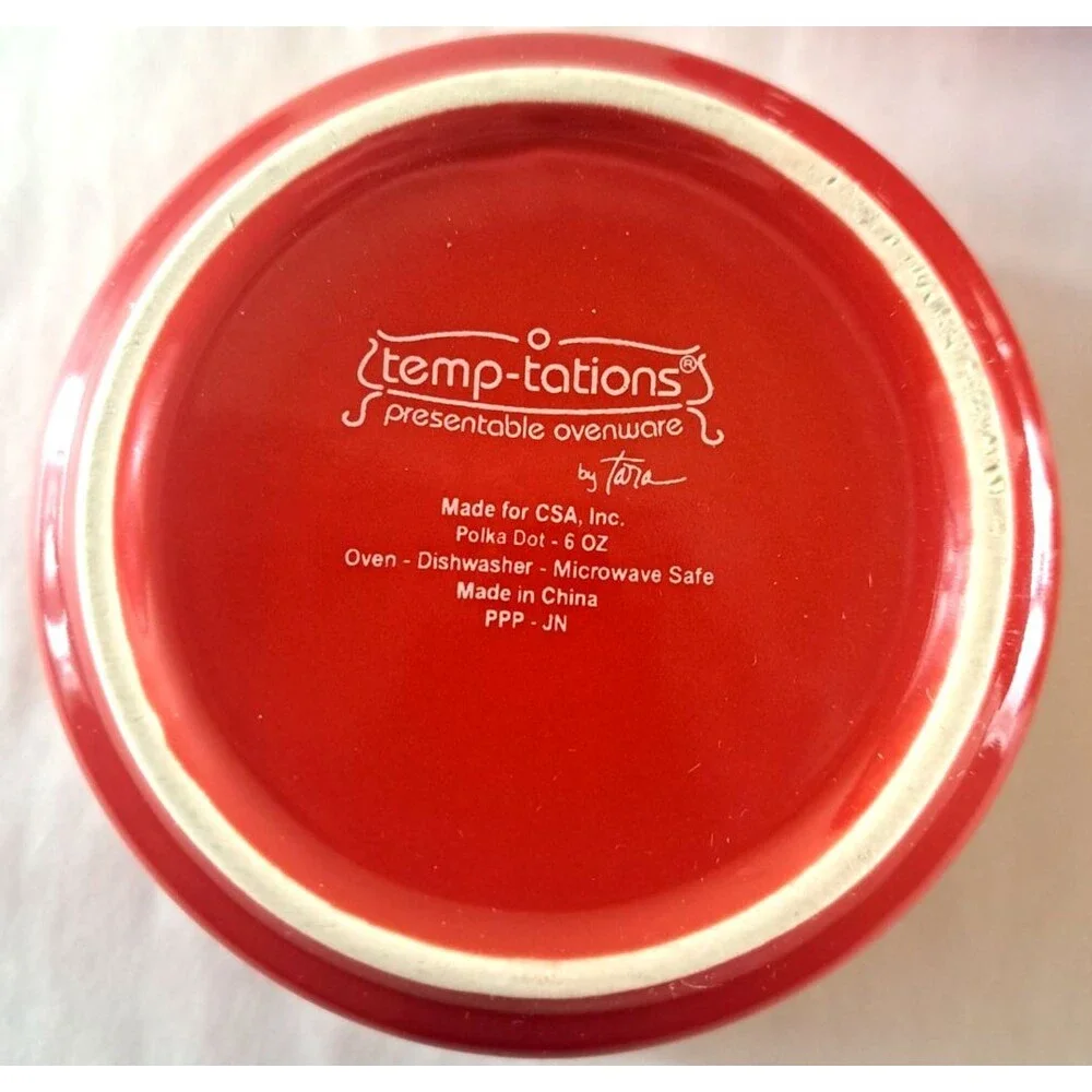 Temptations Ramekins Small Bowls Red & White Polka Dot 6 oz Round Set Of 6